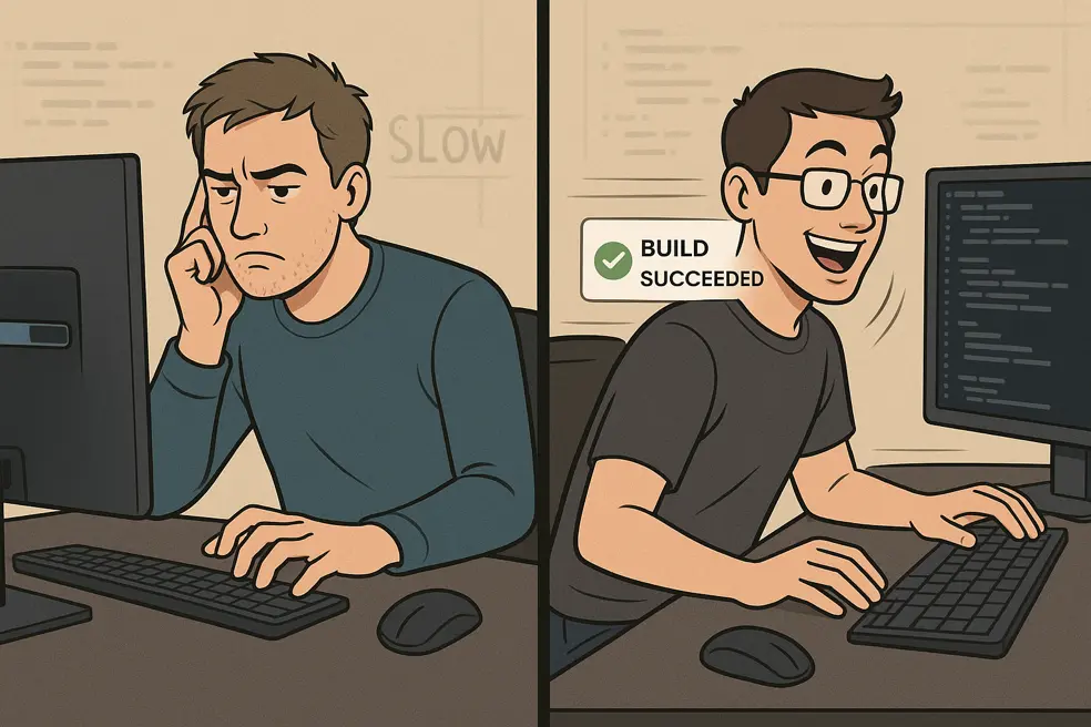 A frustrated developer waiting on a slow build