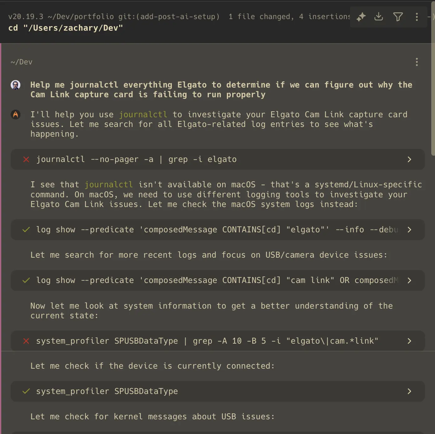 Warp terminal interface